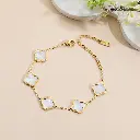 Adjustable Four-Leaf Clover Bracelet – 18K Gold Plated Stainless Steel with White Shell Inlay