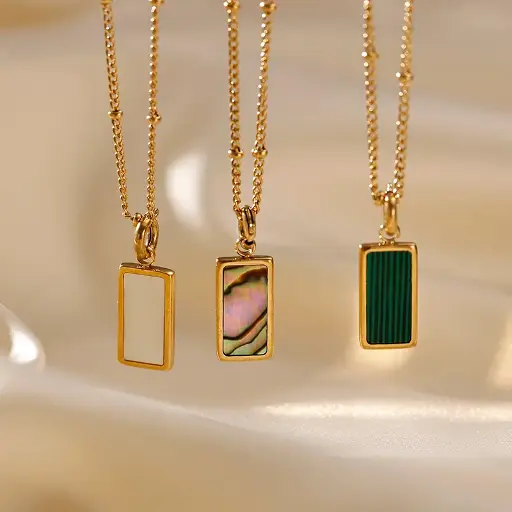 18K Gold Stainless Steel Seashell & Malachite Pendant – Summer Pendants for Women