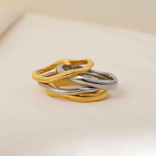 18K Gold PVD-Plated Stainless Steel Eternity Ring – Waterproof, Tarnish-Free Stackable Band for Women