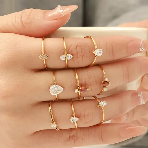 18K Gold-Plated Zircon Eternity Ring – Dainty, Non-Tarnish Stackable Band in Stainless Steel